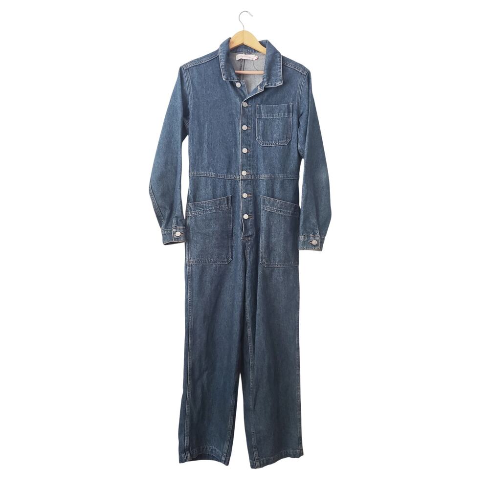Lisa Says Gah Farrah Denim Jumpsuit Coveralls Blue Size Medium